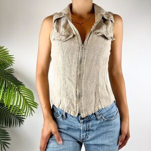 Vintage Y2K Khaki Gorpcore Granola Girl Zip Up Indie Grunge Cargo Vest / Size: S